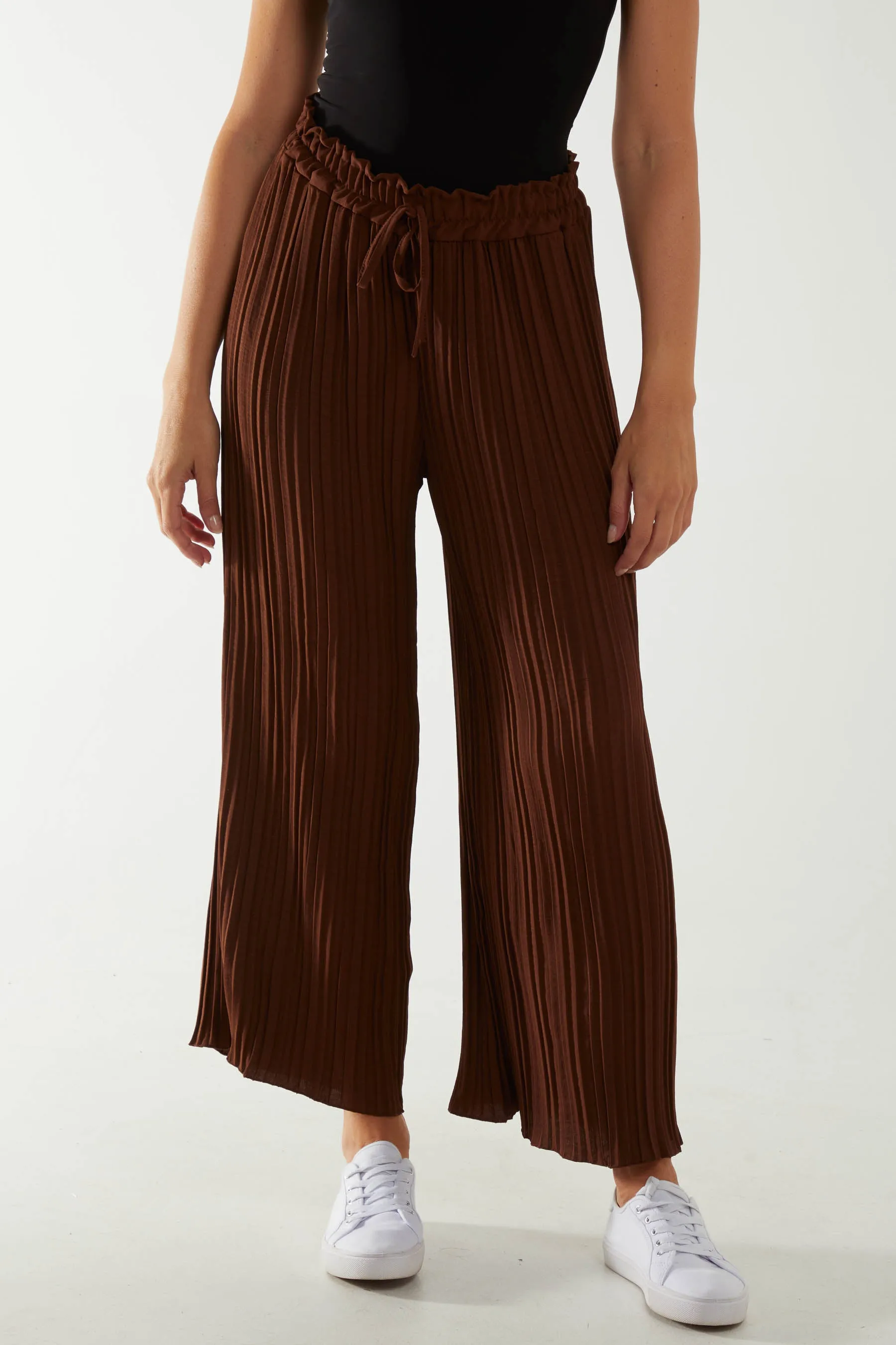 Wide Leg Plisse Drawstring Trousers