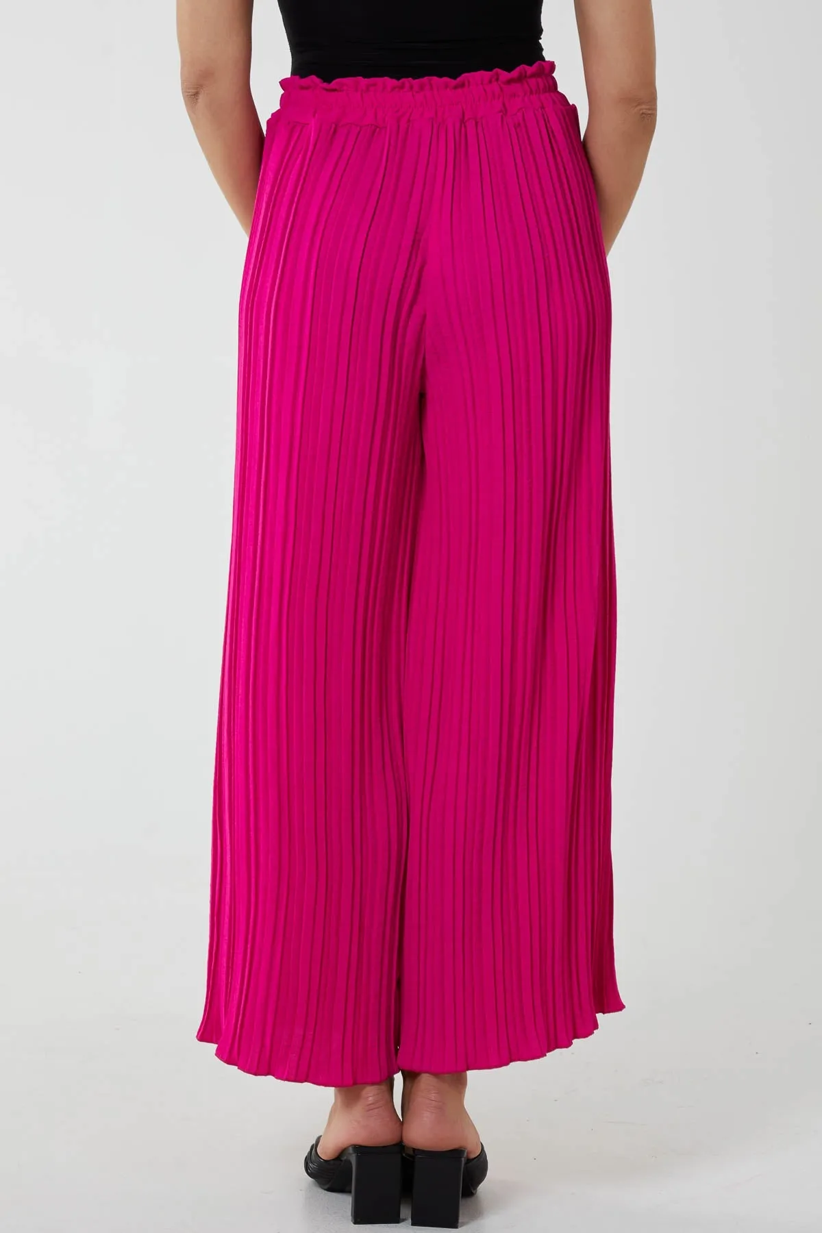 Wide Leg Plisse Drawstring Trousers