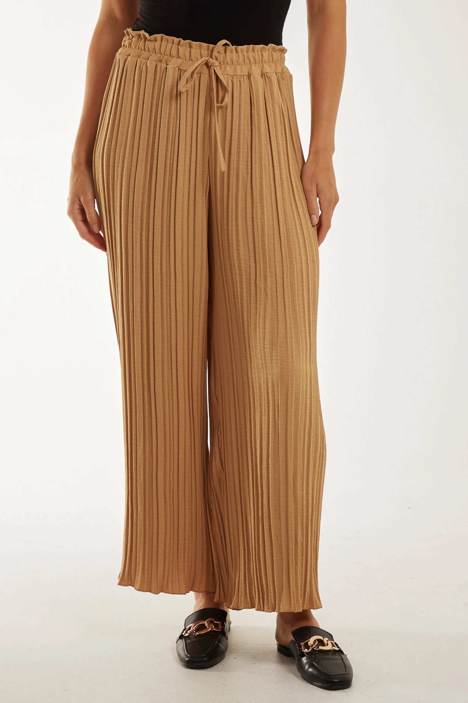Wide Leg Plisse Drawstring Trousers