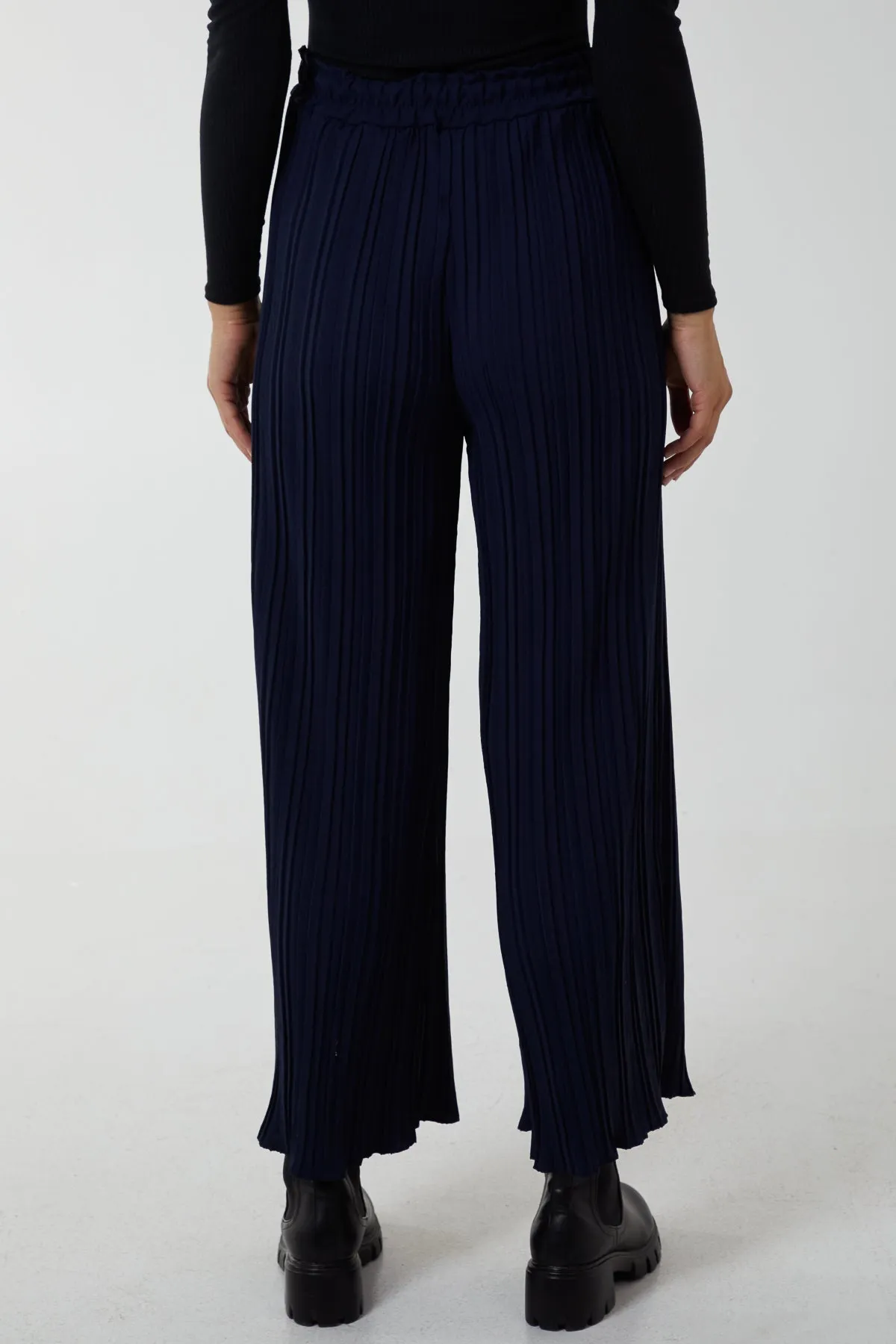 Wide Leg Plisse Drawstring Trousers