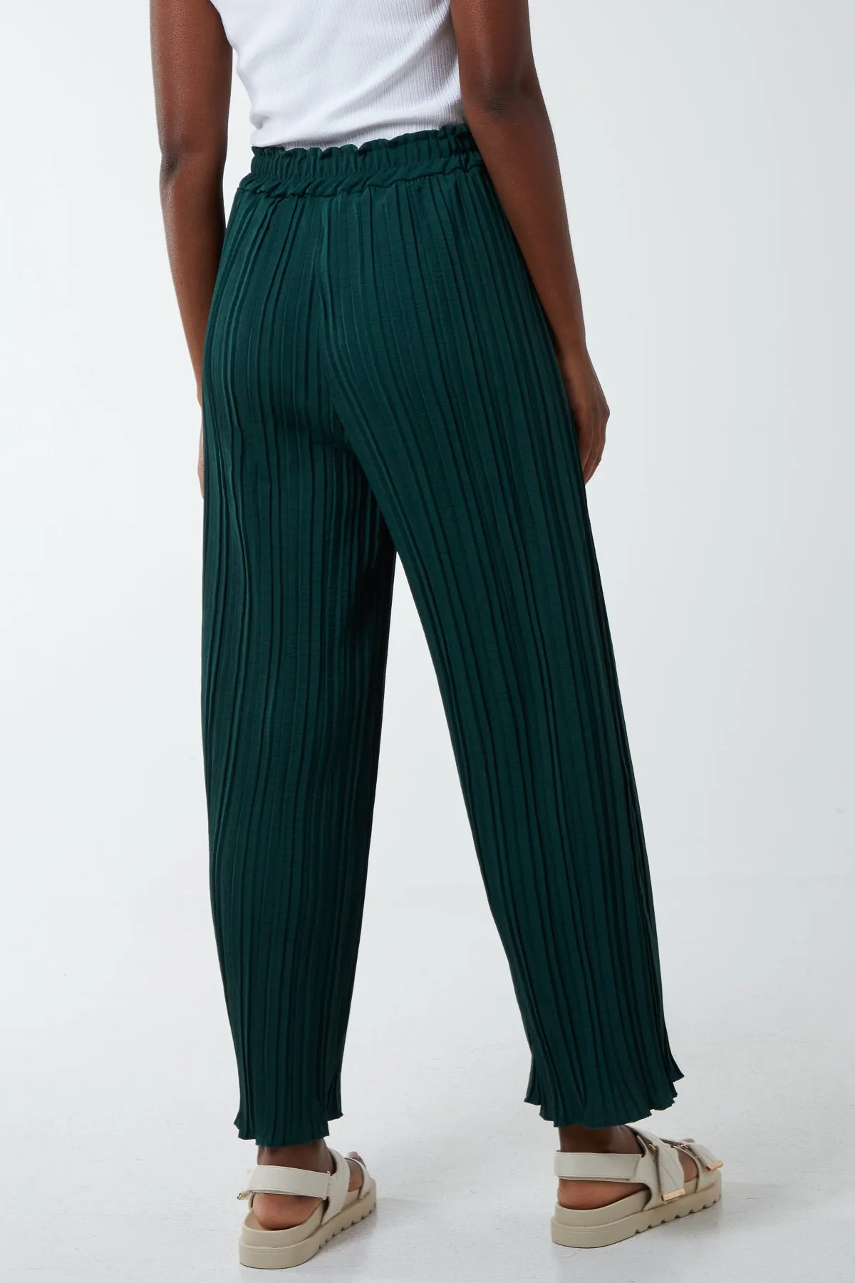 Wide Leg Plisse Drawstring Trousers