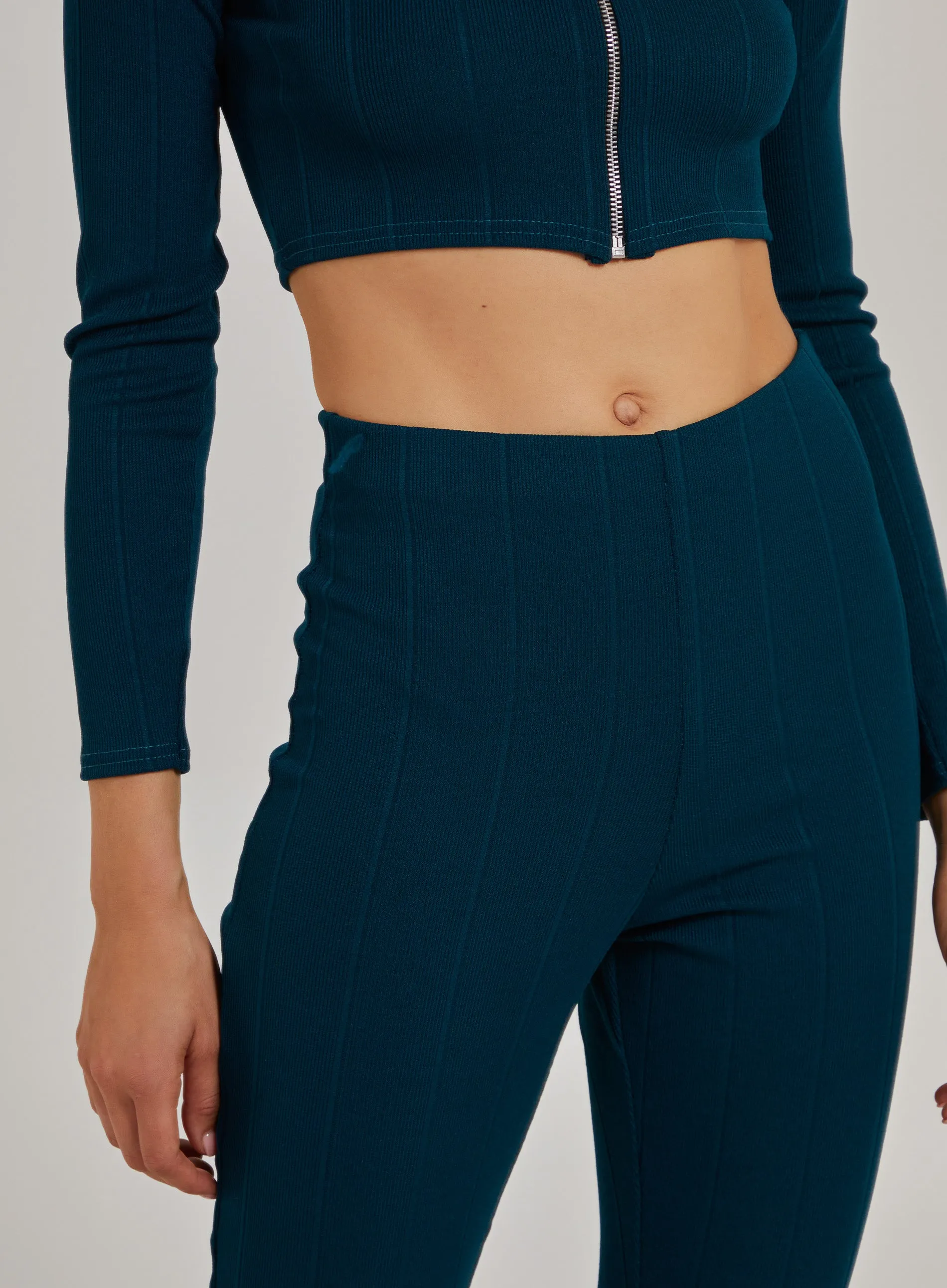 Wide Ribbed Flare Trousers