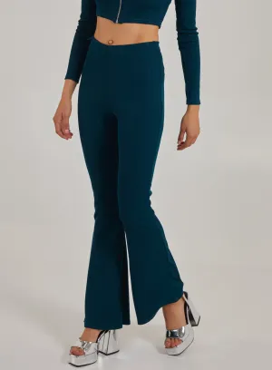 Wide Ribbed Flare Trousers