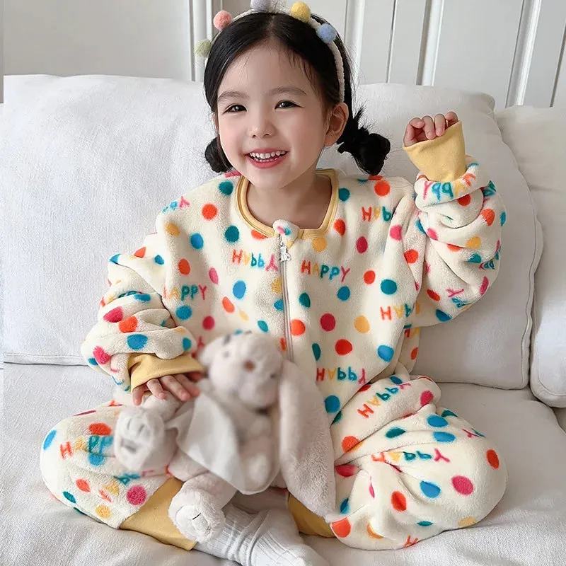 Winter Kids Baby Onesie Pajamas Flannel Thickened Split Leg Cartoon Printed Sleeping Bag Child Plush Warm Jumpsuit Sleapwear