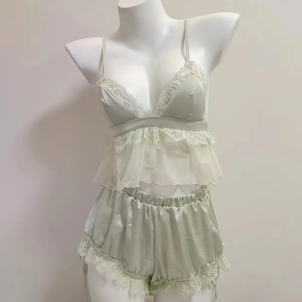 Women's Lace Suspender Shorts Ice Silk Pajamas Suit