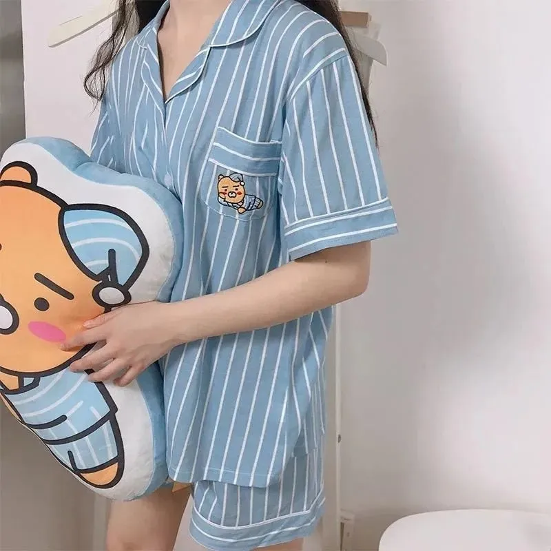 Women's Night Wears 2 Piece Pajama Set Plaid Shorts and Top Summer Pajama Set