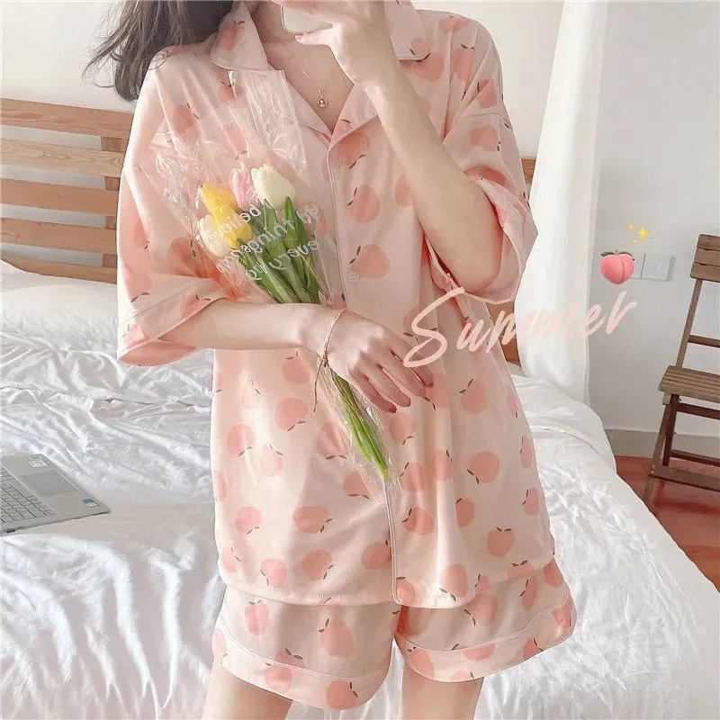Women's Night Wears 2 Piece Pajama Set Plaid Shorts and Top Summer Pajama Set