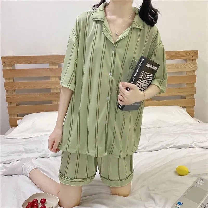 Women's Night Wears 2 Piece Pajama Set Plaid Shorts and Top Summer Pajama Set