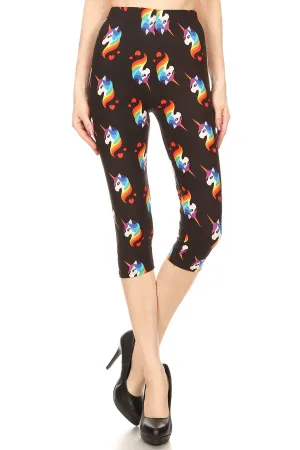 Women's Regular colorful Rainbow Unicorn Printed Cropped Capri Leggings