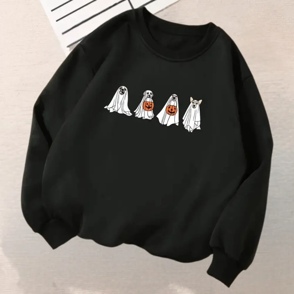 Women's Spooky Dog Print Halloween Sweatshirt - Kinga