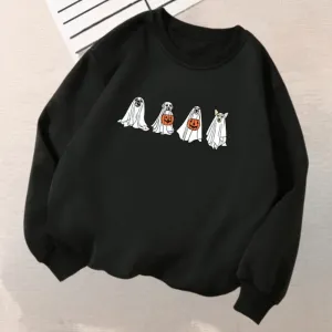 Women's Spooky Dog Print Halloween Sweatshirt - Kinga