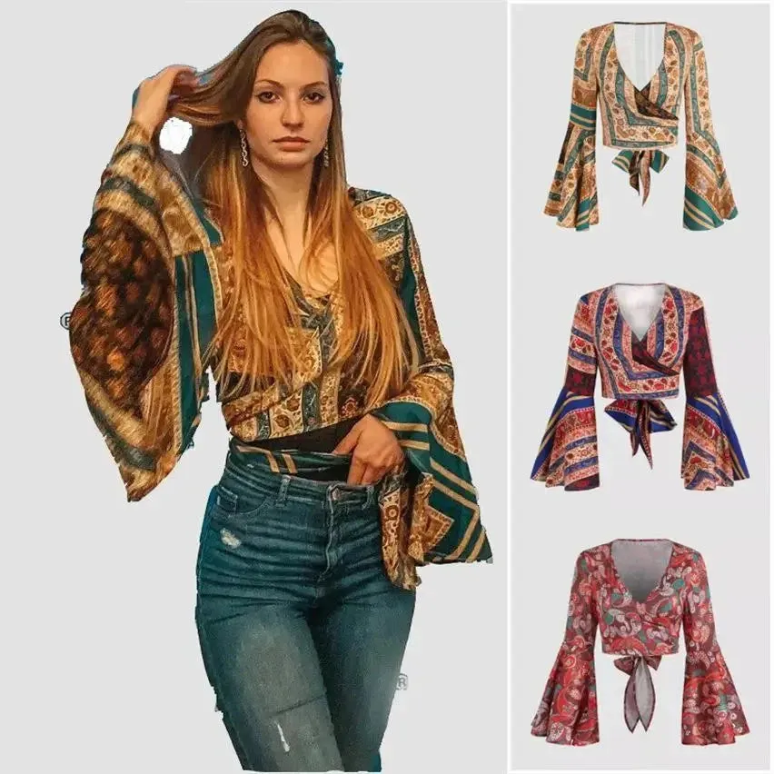Women's Vintage Floral Print Boho Shirt