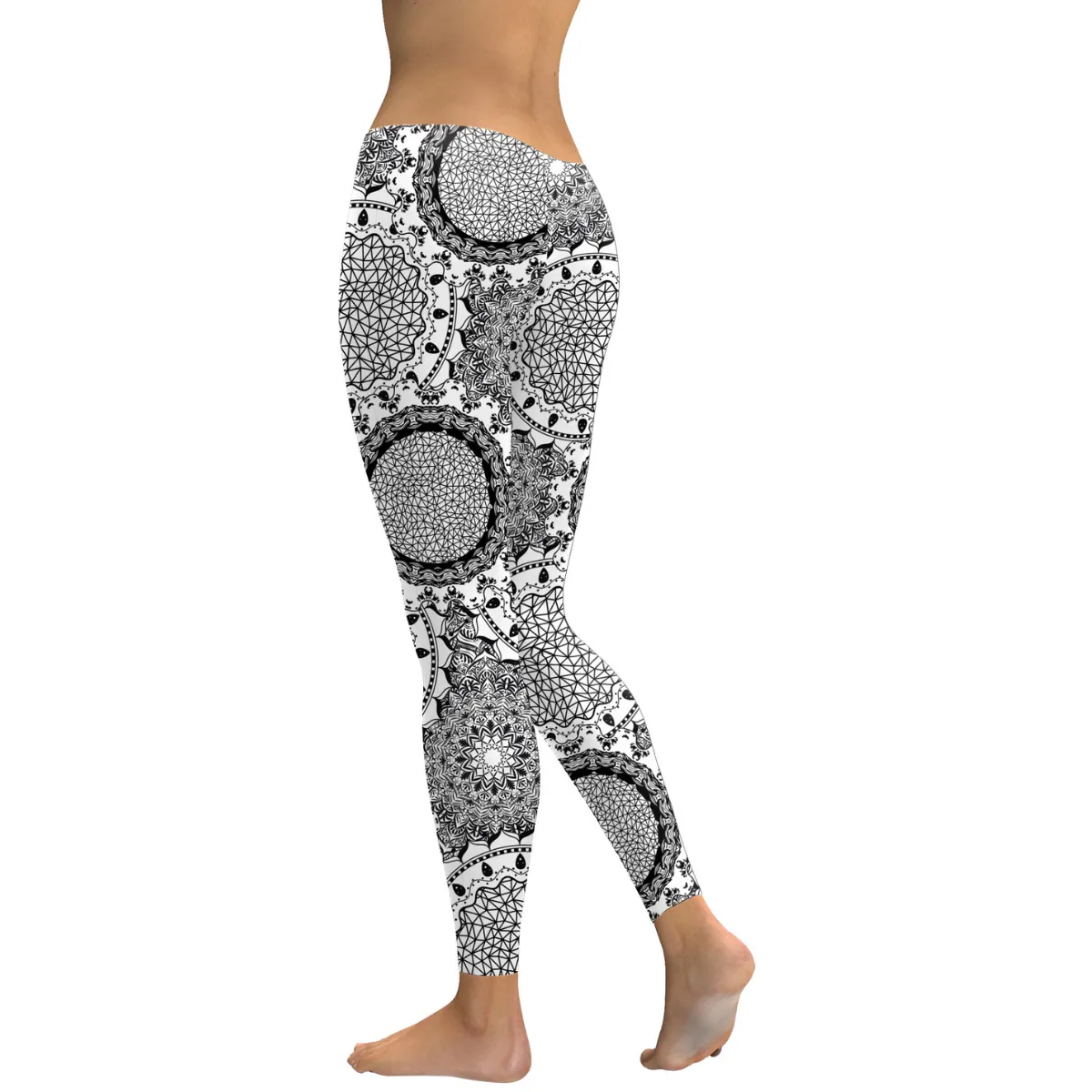 Women's Yoga Leggings -Grey Mandala