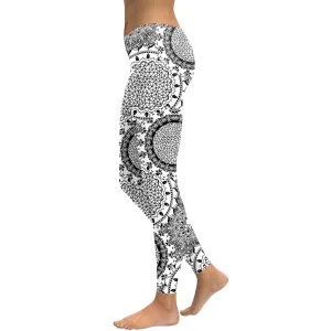 Women's Yoga Leggings -Grey Mandala