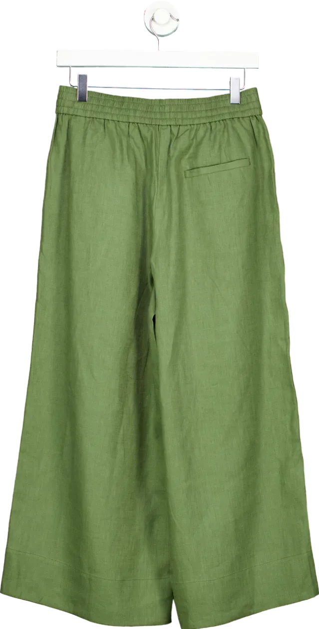 WYSE LONDON Green Linen Wide Leg Trousers UK 8