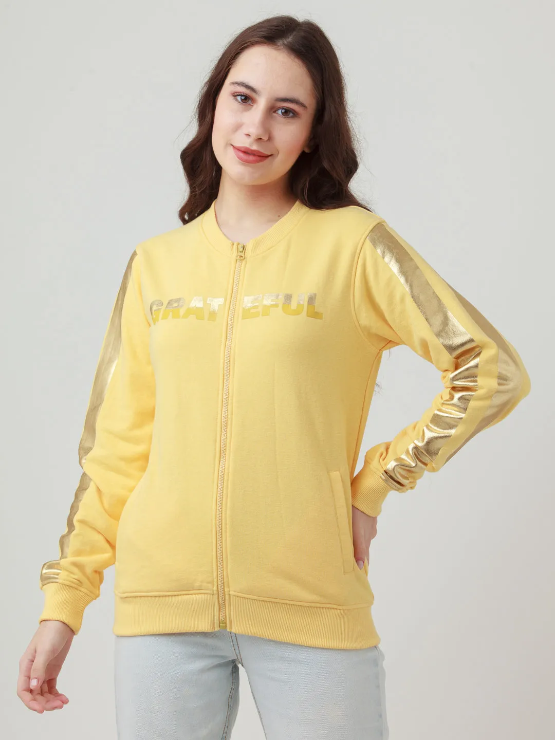 Yellow Solid Straight Sweatshirt